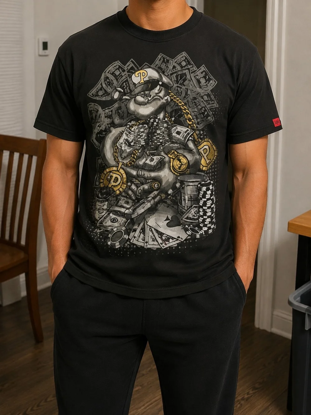 Boys' Black Graphic Poker Crew Neck Tee